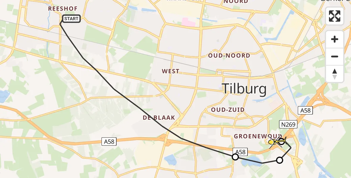 Routekaart van de vlucht: Lifeliner 3 naar Tilburg