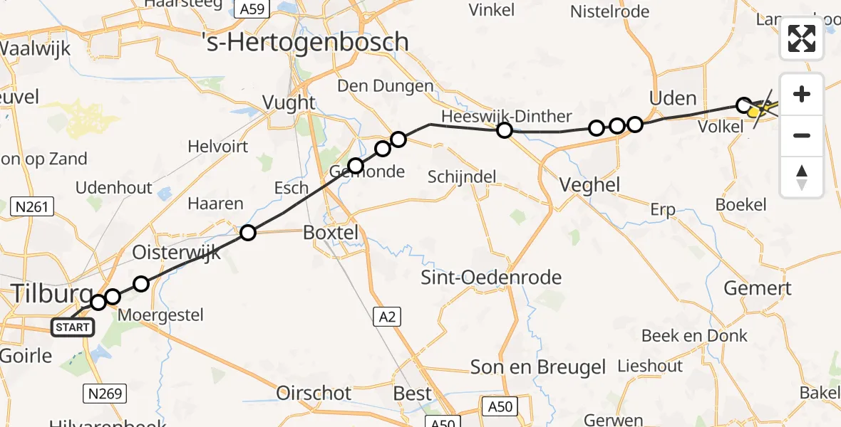 Routekaart van de vlucht: Lifeliner 3 naar Vliegbasis Volkel