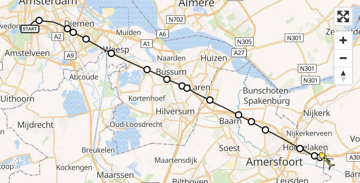 Routekaart van de vlucht: Lifeliner 1 naar Terschuur