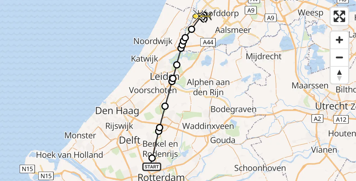 Routekaart van de vlucht: Lifeliner 2 naar Hoofddorp