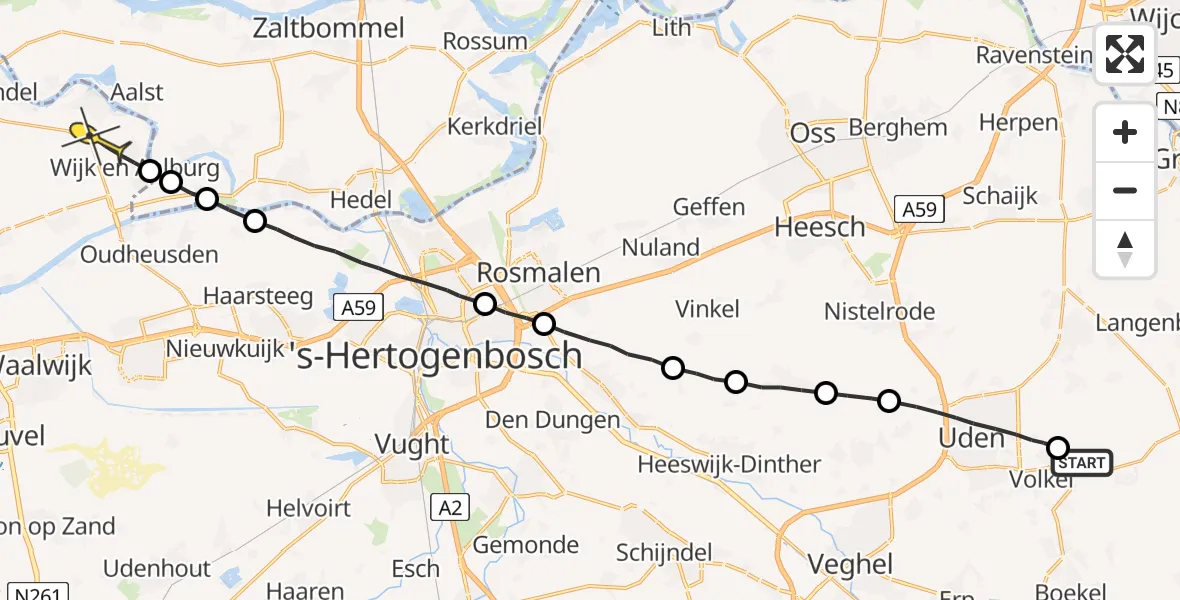 Routekaart van de vlucht: Lifeliner 3 naar Wijk en Aalburg