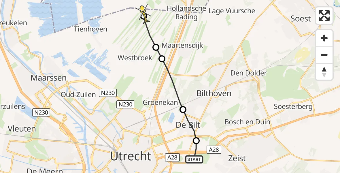 Routekaart van de vlucht: Lifeliner 1 naar Hollandsche Rading