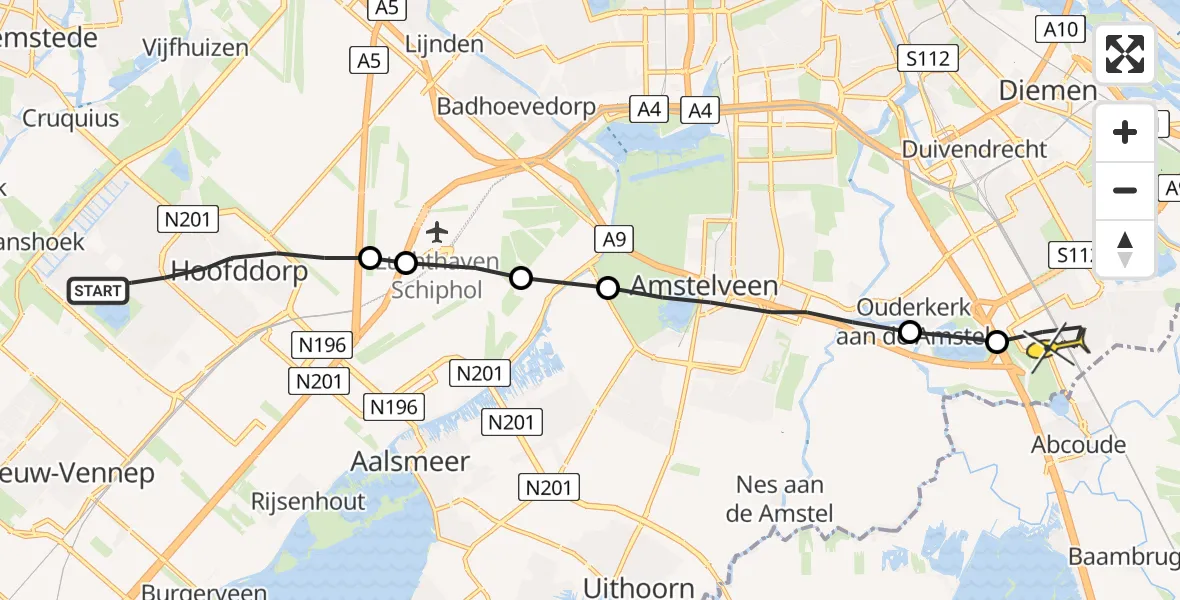 Routekaart van de vlucht: Lifeliner 2 naar Academisch Medisch Centrum (AMC)