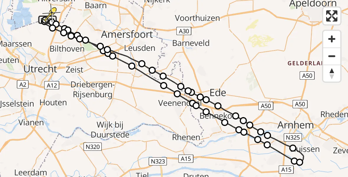 Routekaart van de vlucht: Lifeliner 1 naar Vliegveld Hilversum