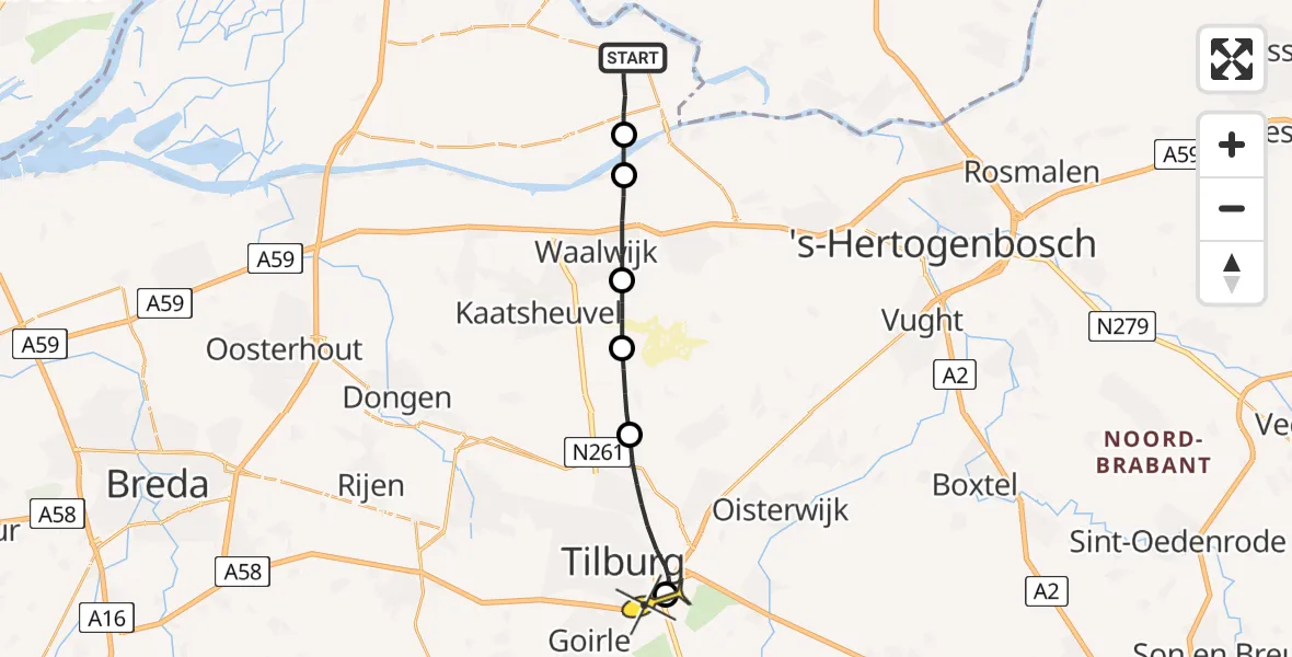 Routekaart van de vlucht: Lifeliner 3 naar Hilvarenbeek