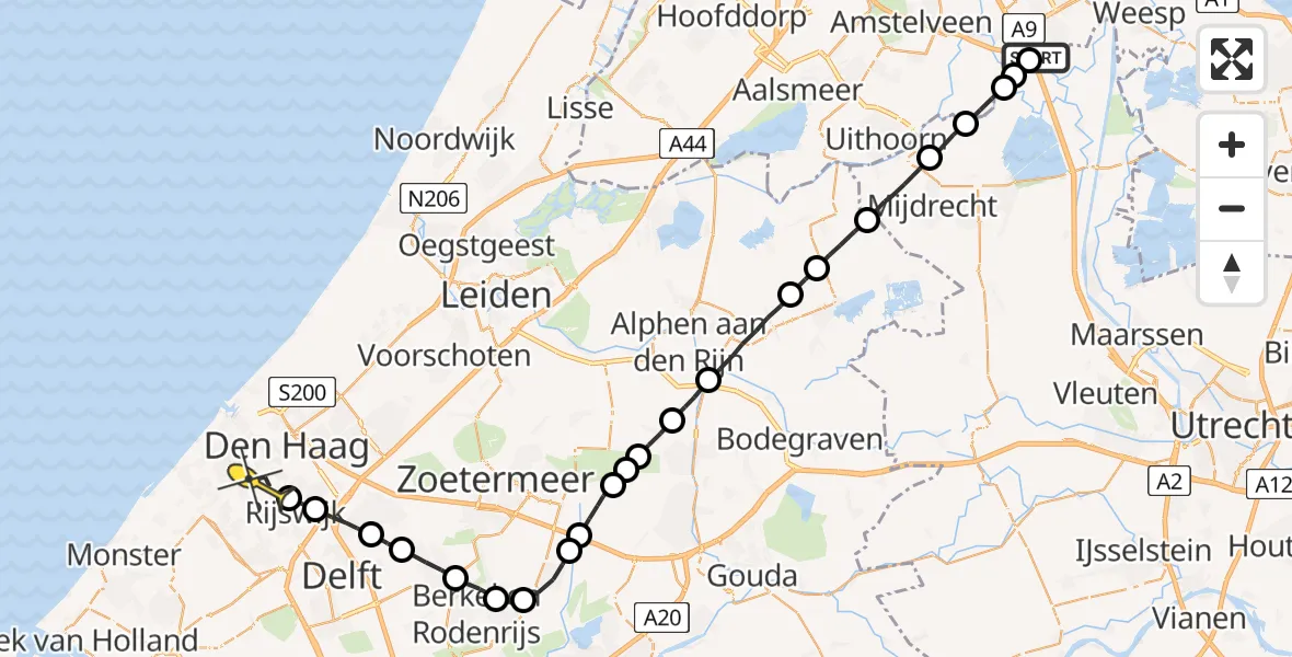 Routekaart van de vlucht: Lifeliner 2 naar Den Haag