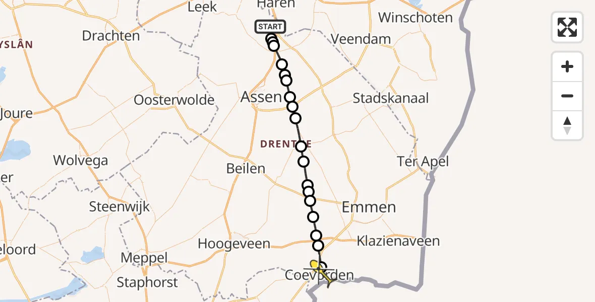Routekaart van de vlucht: Lifeliner 4 naar Coevorden