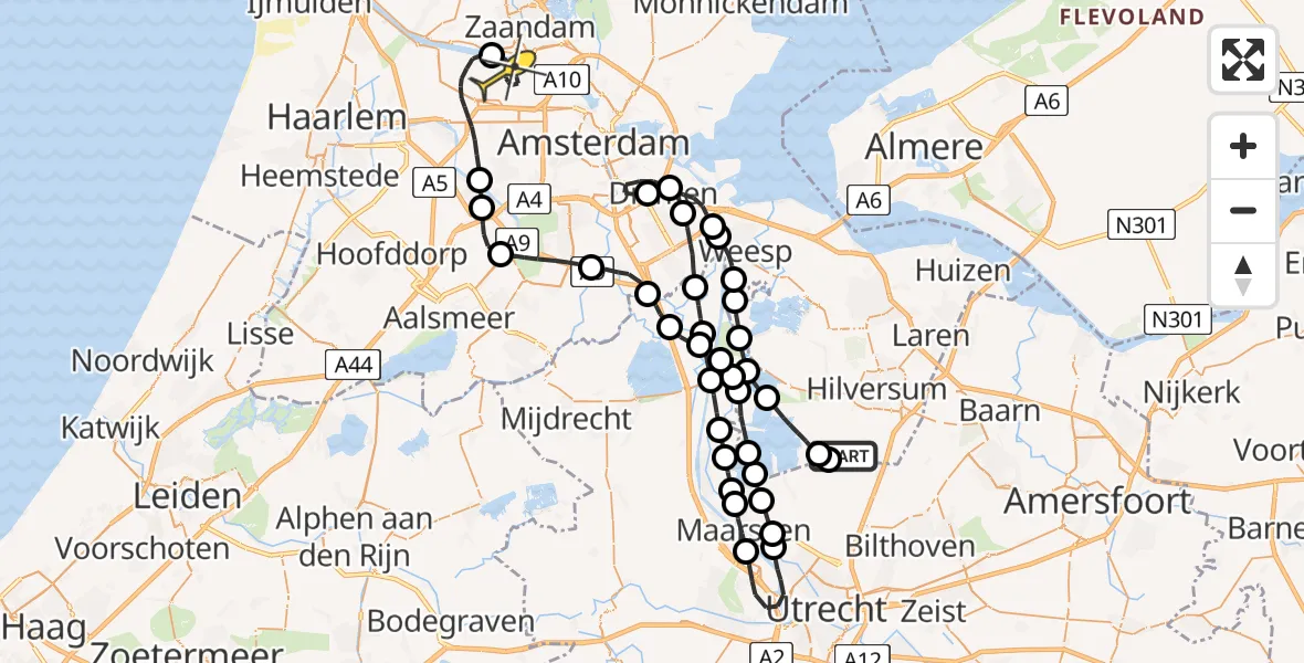 Routekaart van de vlucht: Lifeliner 1 naar Amsterdam Heliport