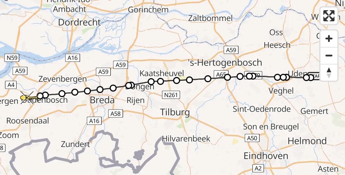 Routekaart van de vlucht: Lifeliner 3 naar Oud Gastel