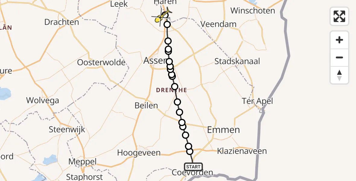 Routekaart van de vlucht: Lifeliner 4 naar Groningen Airport Eelde