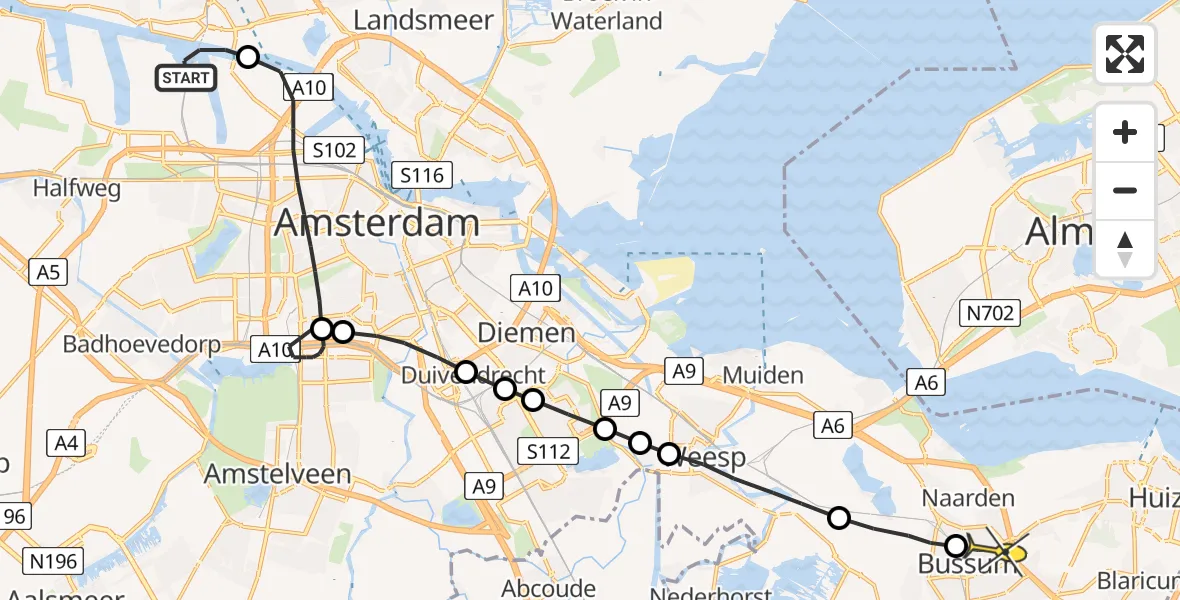 Routekaart van de vlucht: Lifeliner 1 naar Bussum