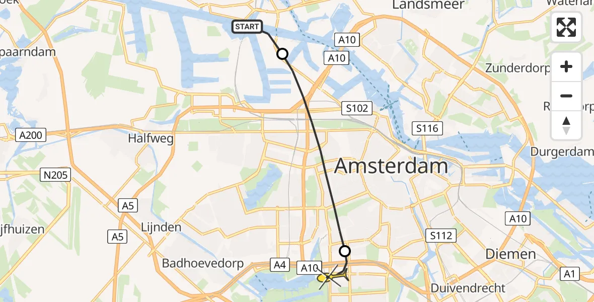 Routekaart van de vlucht: Lifeliner 1 naar VU Medisch Centrum Amsterdam