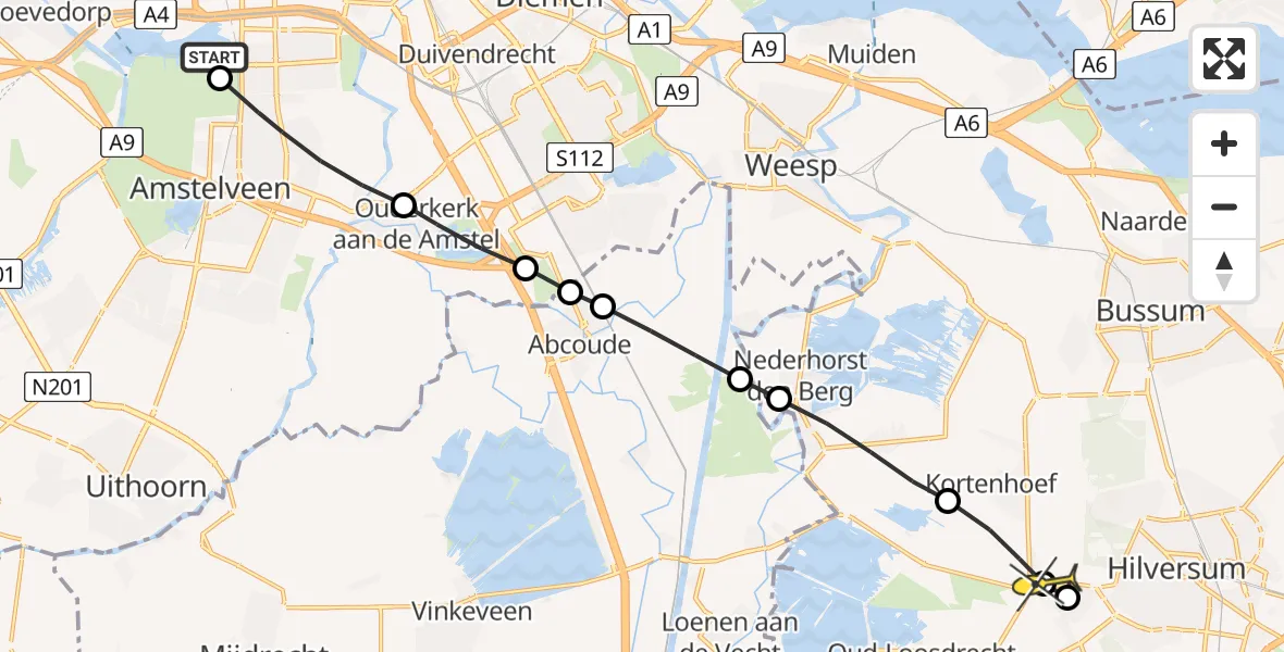 Routekaart van de vlucht: Lifeliner 1 naar 's-Graveland