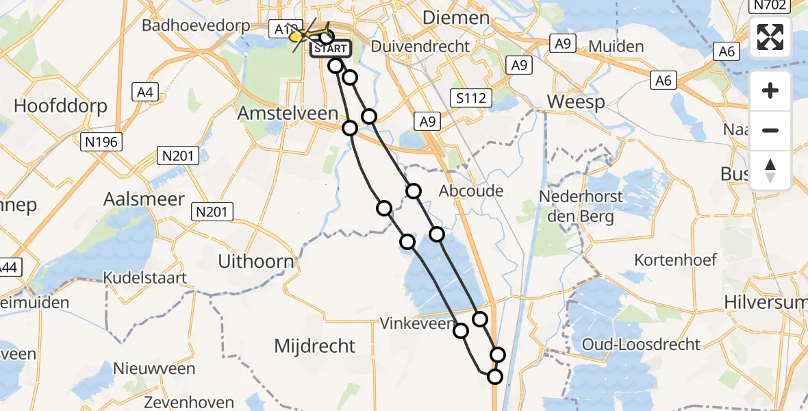 Routekaart van de vlucht: Lifeliner 1 naar VU Medisch Centrum Amsterdam