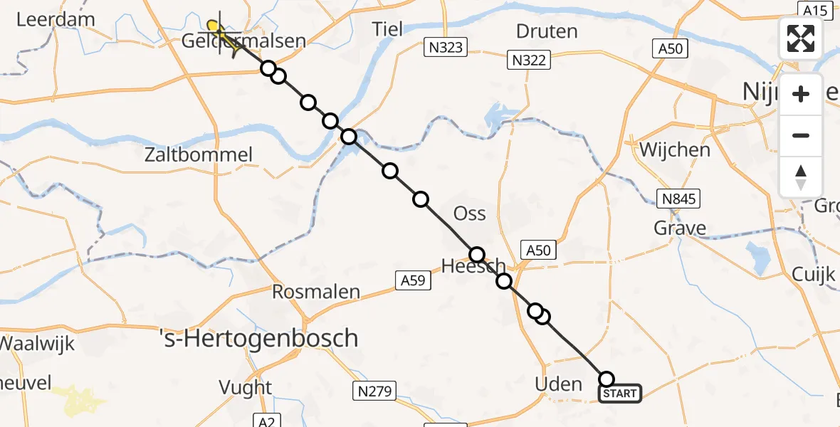 Routekaart van de vlucht: Lifeliner 3 naar Geldermalsen
