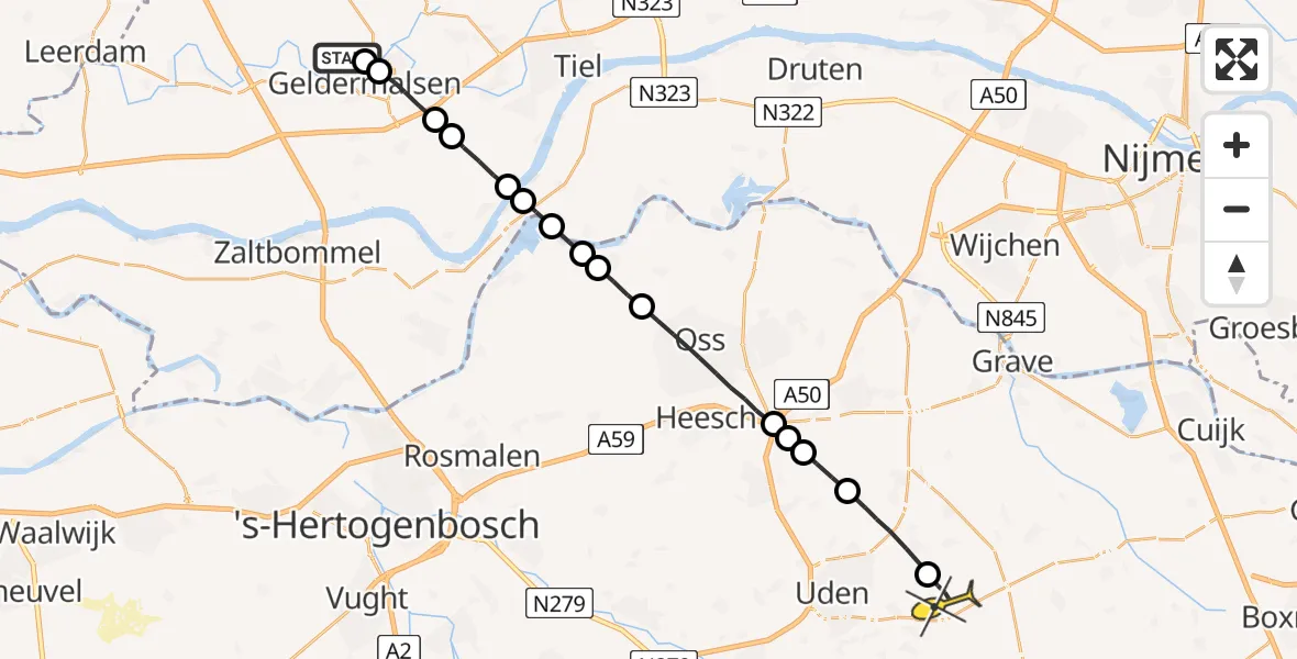 Routekaart van de vlucht: Lifeliner 3 naar Vliegbasis Volkel