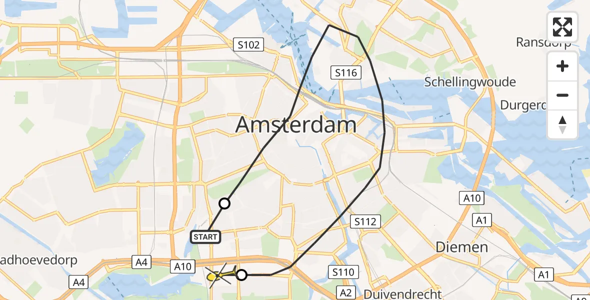 Routekaart van de vlucht: Lifeliner 1 naar VU Medisch Centrum Amsterdam