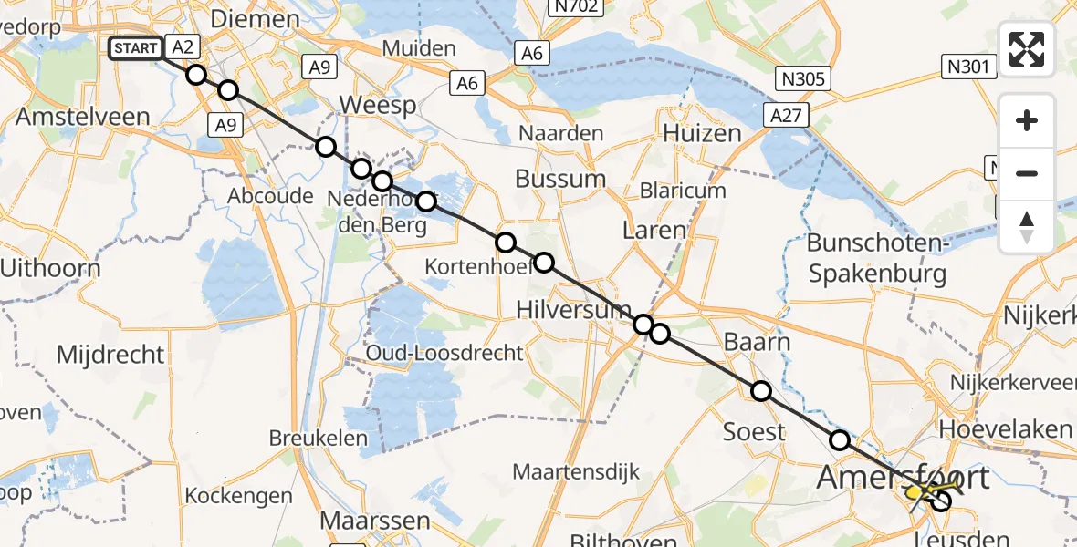 Routekaart van de vlucht: Lifeliner 1 naar Amersfoort