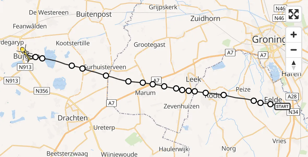 Routekaart van de vlucht: Lifeliner 4 naar Burgum