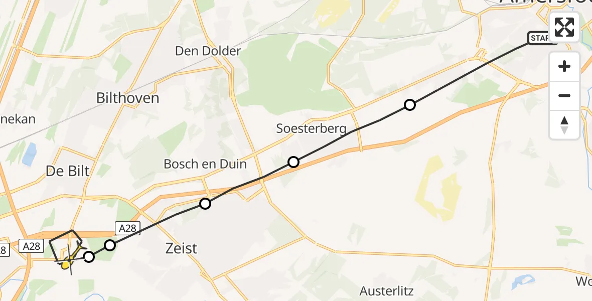 Routekaart van de vlucht: Lifeliner 1 naar Universitair Medisch Centrum Utrecht