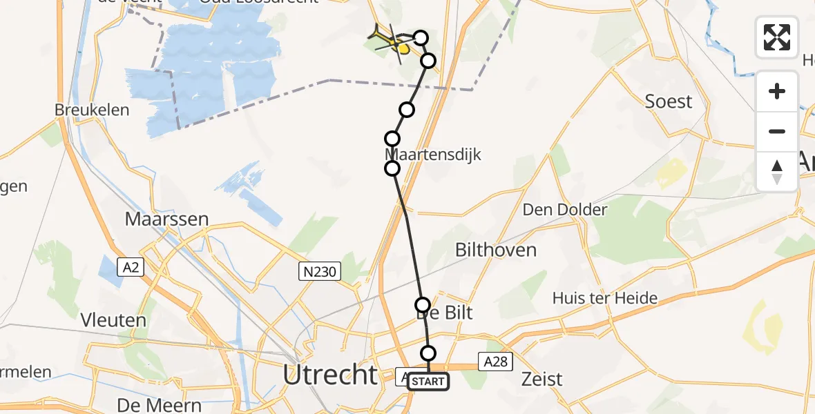 Routekaart van de vlucht: Lifeliner 1 naar Vliegveld Hilversum