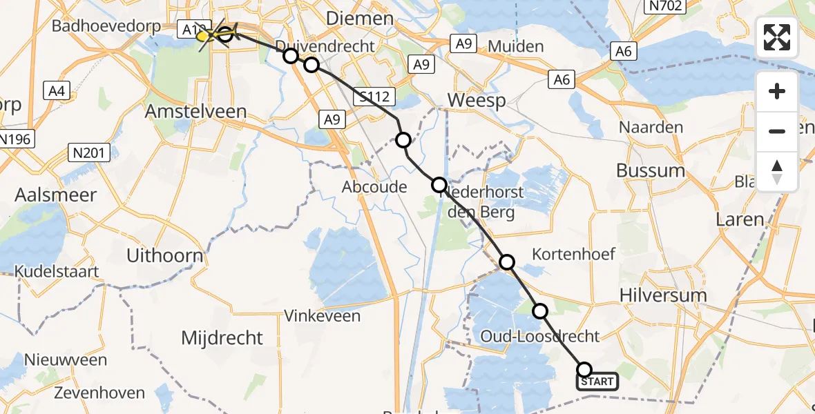 Routekaart van de vlucht: Lifeliner 1 naar VU Medisch Centrum Amsterdam