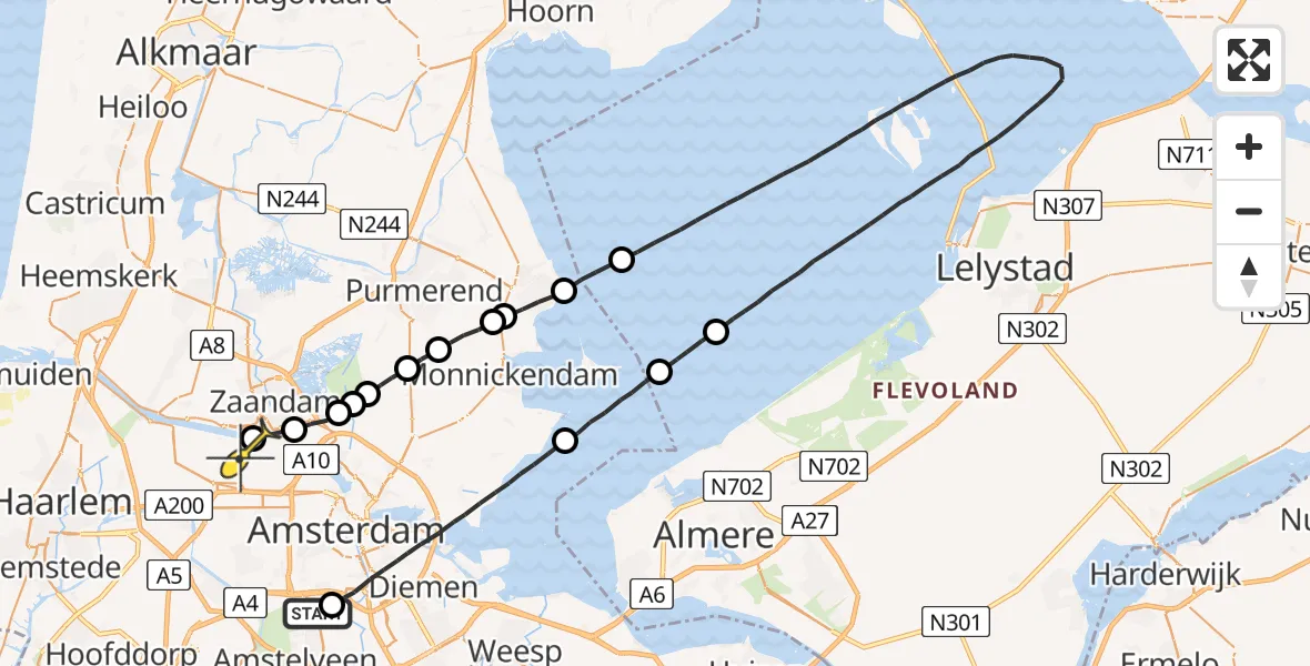 Routekaart van de vlucht: Lifeliner 1 naar Amsterdam Heliport