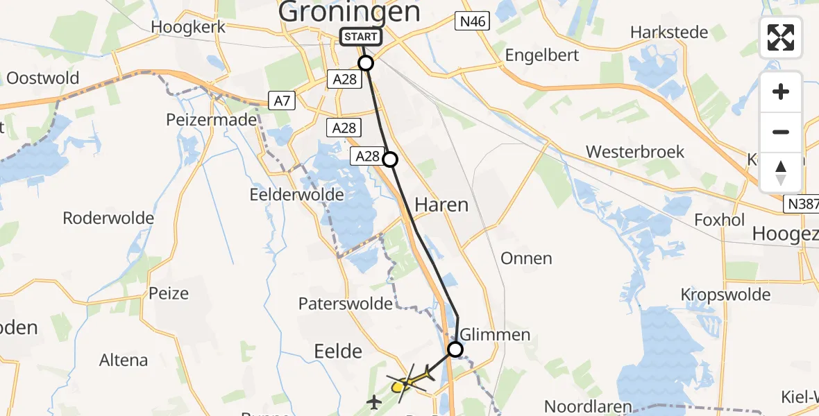 Routekaart van de vlucht: Lifeliner 4 naar Groningen Airport Eelde