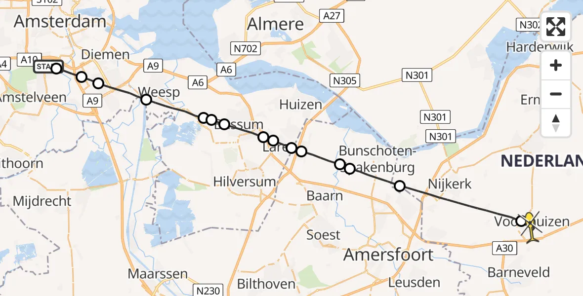 Routekaart van de vlucht: Lifeliner 1 naar Voorthuizen