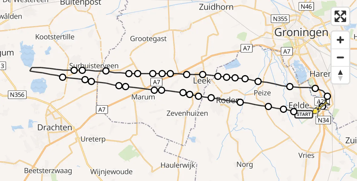 Routekaart van de vlucht: Lifeliner 4 naar Eelde