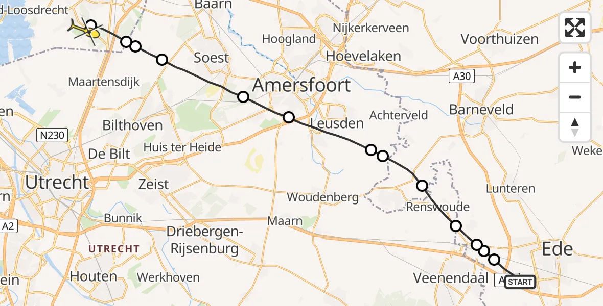 Routekaart van de vlucht: Lifeliner 1 naar Vliegveld Hilversum