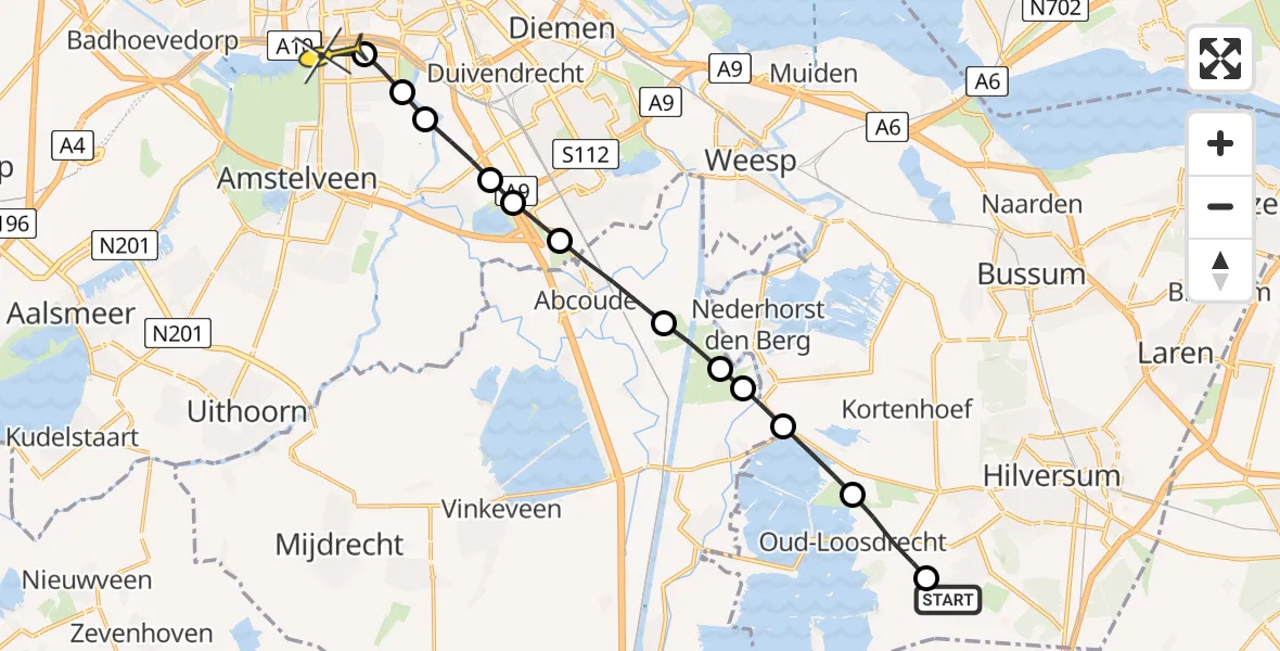 Routekaart van de vlucht: Lifeliner 1 naar VU Medisch Centrum Amsterdam