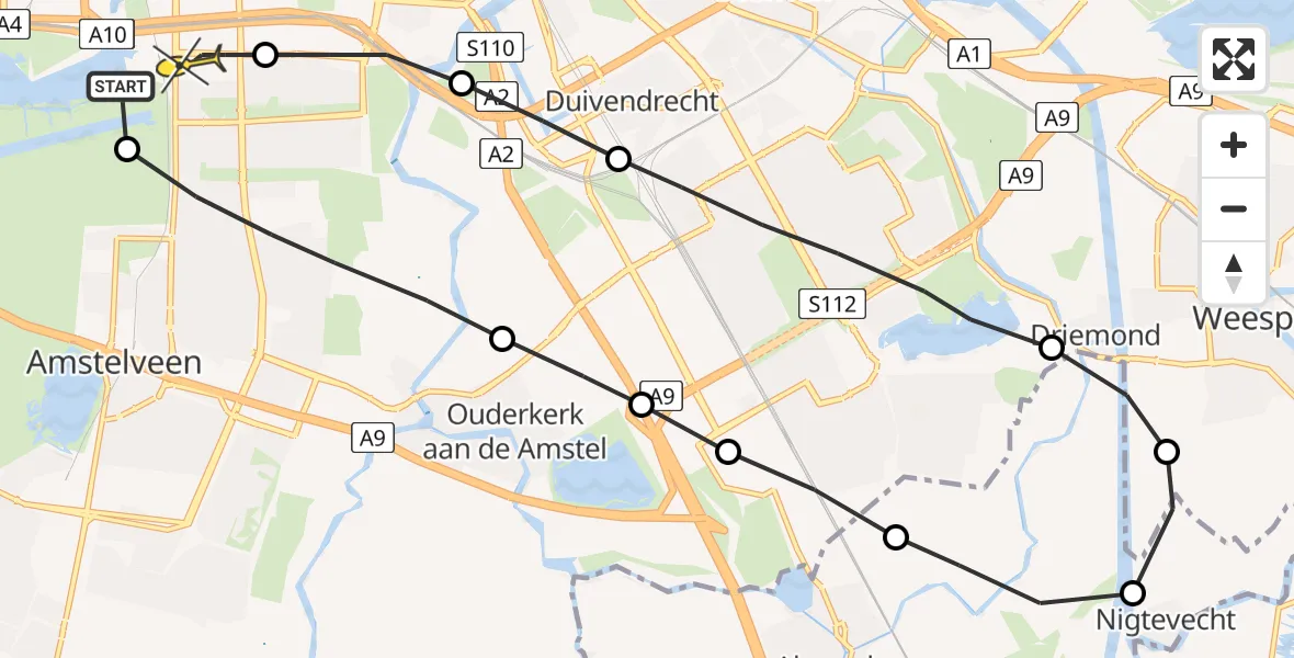 Routekaart van de vlucht: Lifeliner 1 naar VU Medisch Centrum Amsterdam