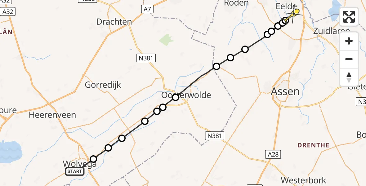 Routekaart van de vlucht: Lifeliner 4 naar Groningen Airport Eelde