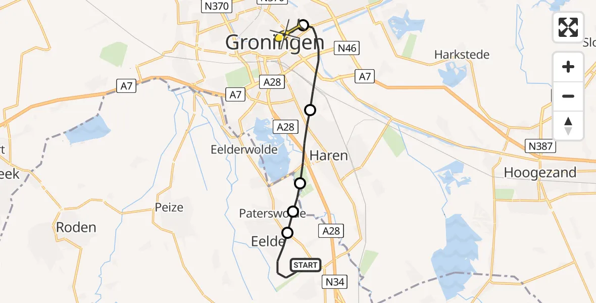 Routekaart van de vlucht: Lifeliner 4 naar Universitair Medisch Centrum Groningen