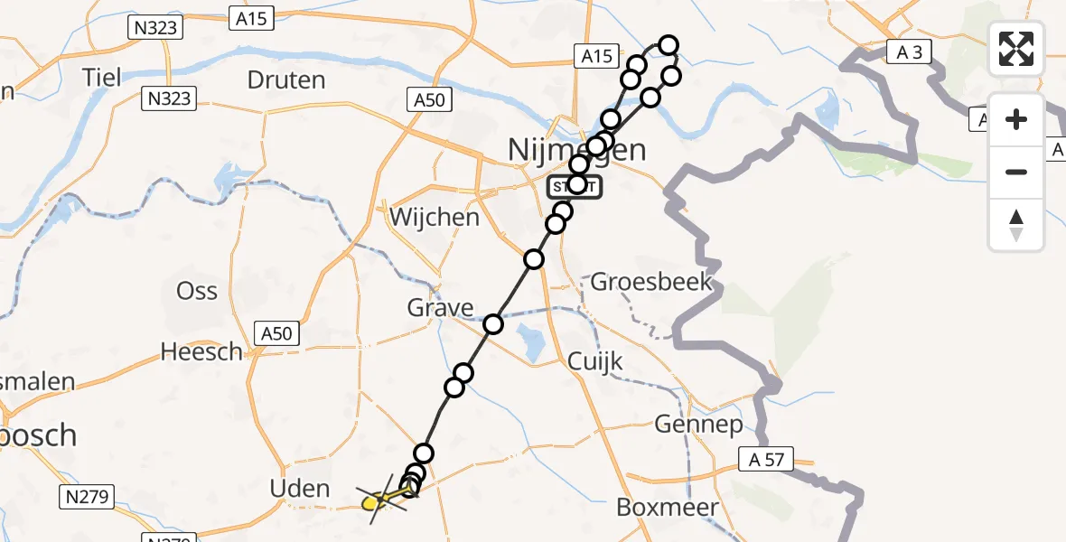 Routekaart van de vlucht: Lifeliner 3 naar Vliegbasis Volkel