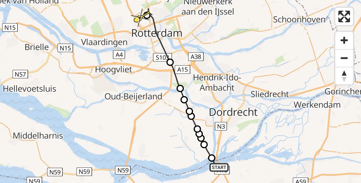 Routekaart van de vlucht: Lifeliner 1 naar Rotterdam The Hague Airport