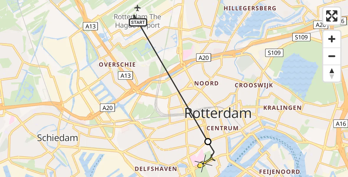 Routekaart van de vlucht: Lifeliner 1 naar Erasmus MC