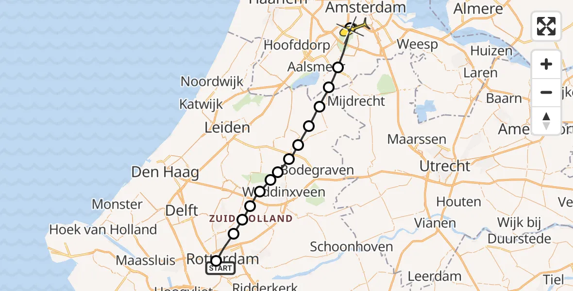 Routekaart van de vlucht: Lifeliner 1 naar VU Medisch Centrum Amsterdam