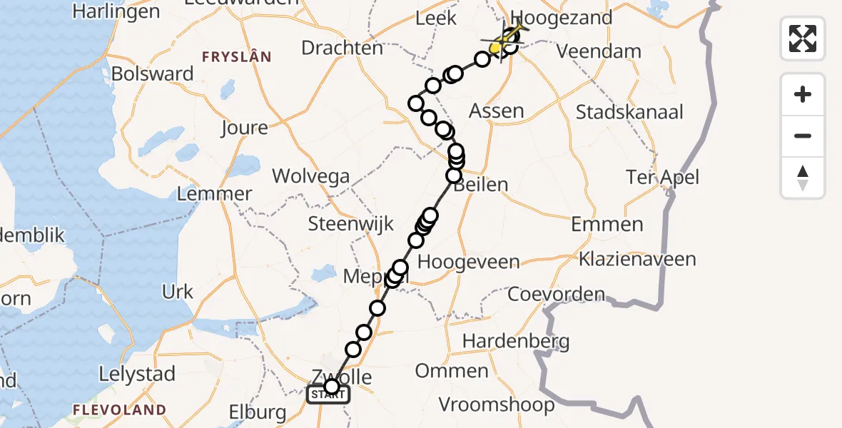 Routekaart van de vlucht: Lifeliner 4 naar Groningen Airport Eelde