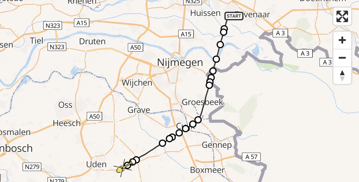 Routekaart van de vlucht: Lifeliner 3 naar Vliegbasis Volkel