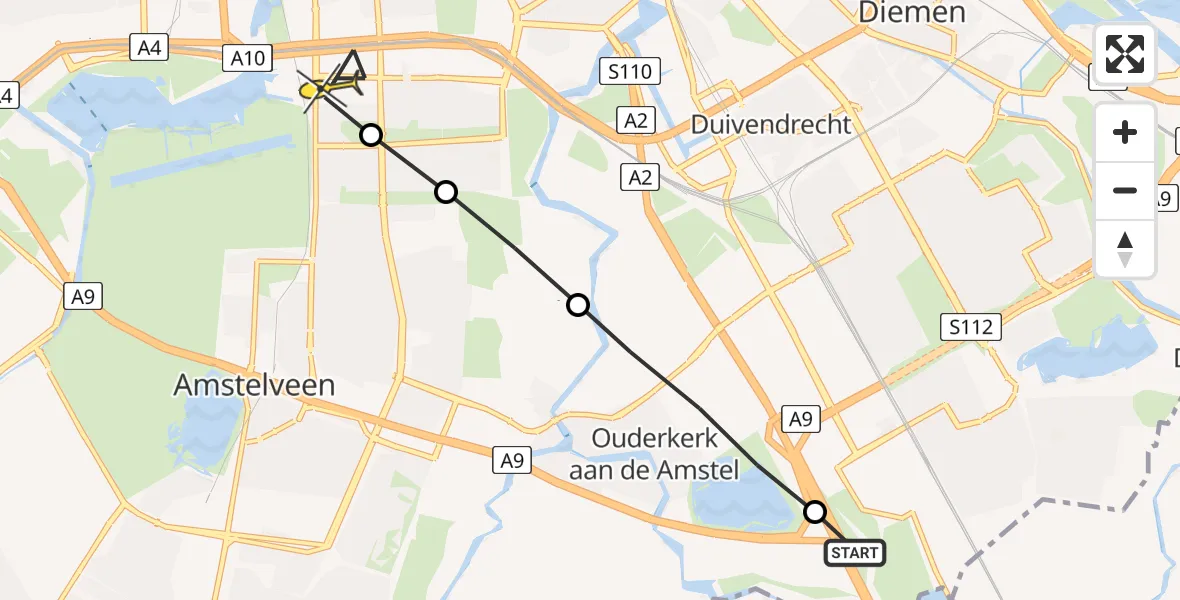 Routekaart van de vlucht: Lifeliner 1 naar VU Medisch Centrum Amsterdam