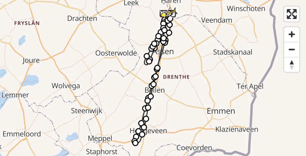 Routekaart van de vlucht: Lifeliner 4 naar Groningen Airport Eelde