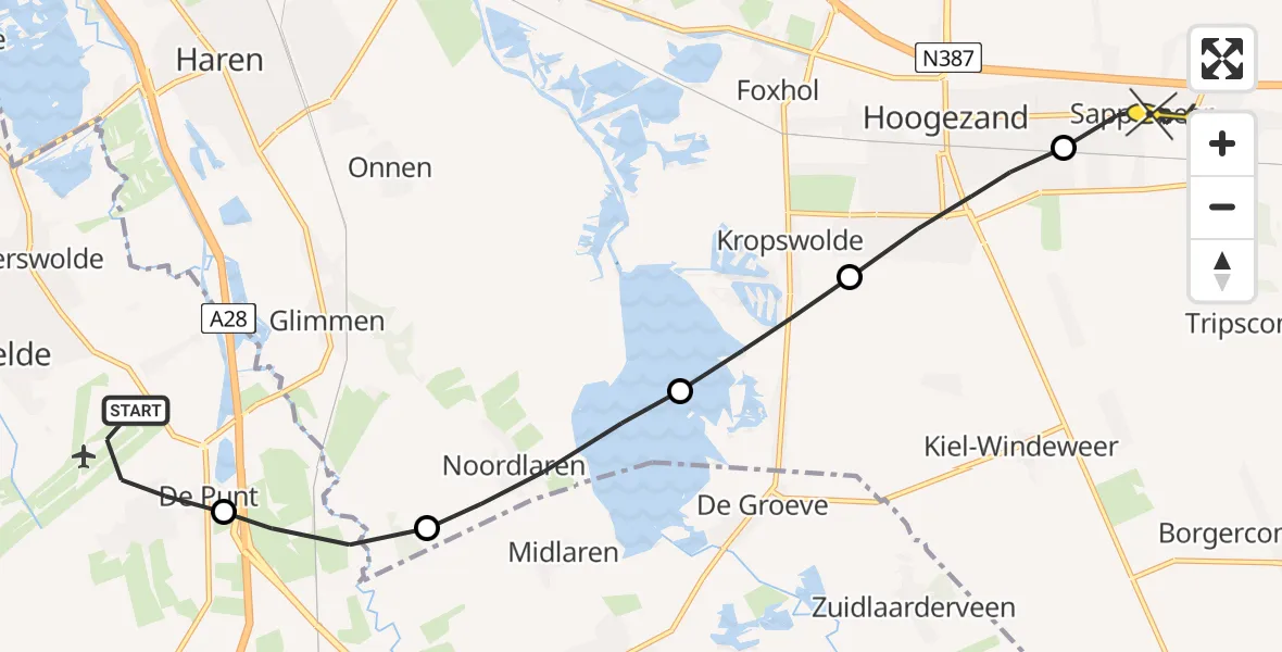 Routekaart van de vlucht: Lifeliner 4 naar Sappemeer