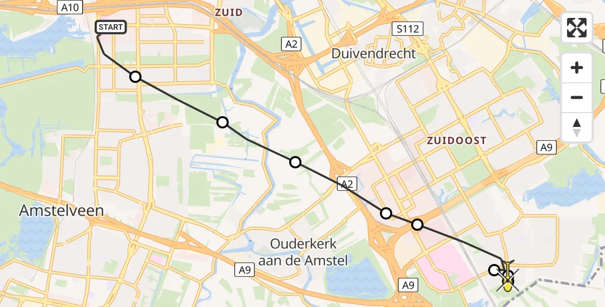 Routekaart van de vlucht: Lifeliner 1 naar Amsterdam