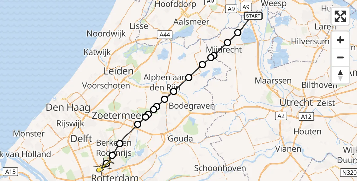 Routekaart van de vlucht: Lifeliner 1 naar Rotterdam The Hague Airport