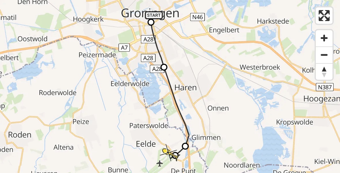 Routekaart van de vlucht: Lifeliner 4 naar Groningen Airport Eelde