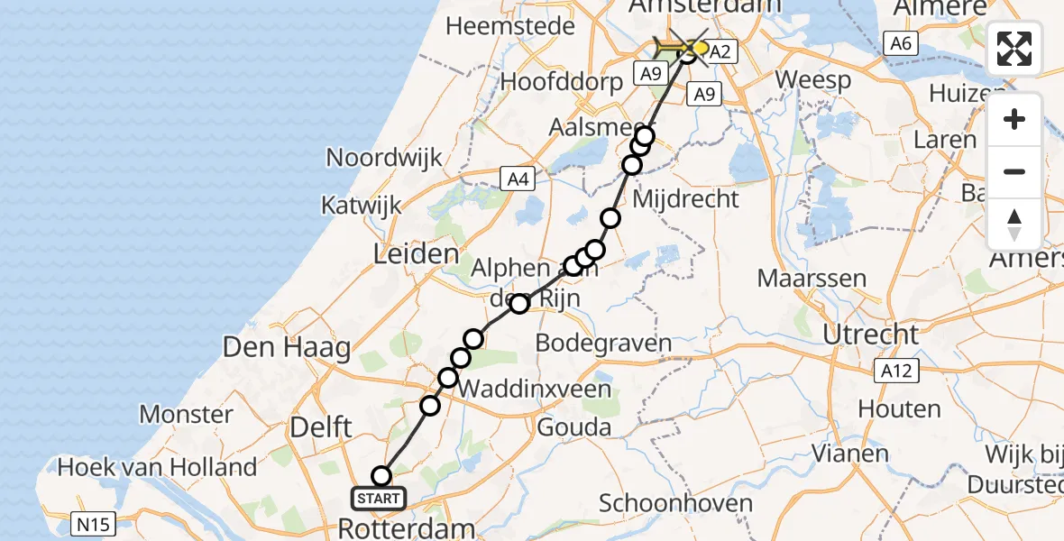 Routekaart van de vlucht: Lifeliner 1 naar VU Medisch Centrum Amsterdam