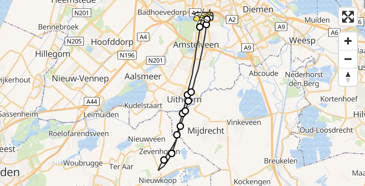 Routekaart van de vlucht: Lifeliner 1 naar VU Medisch Centrum Amsterdam