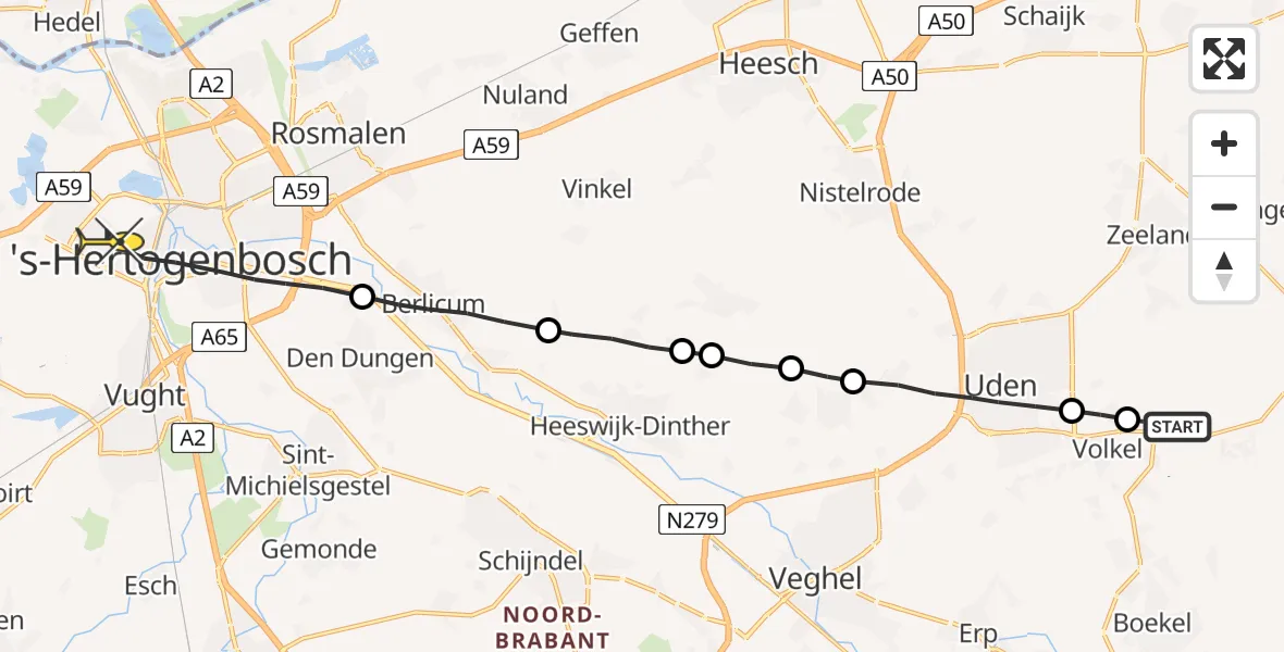 Routekaart van de vlucht: Lifeliner 3 naar 's-Hertogenbosch